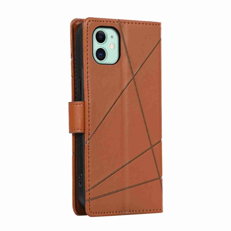 For iPhone 11 PU Genuine Leather Texture Embossed Line Phone Case with card slots and wrist strap, showcasing its stylish design and functionality.